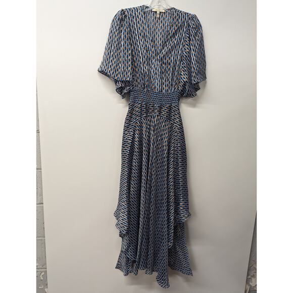 MAJE Richelane Metallic Jacquard Maxi Dress Blue Asymmetrical Size 40 Large - Picture 2 of 15